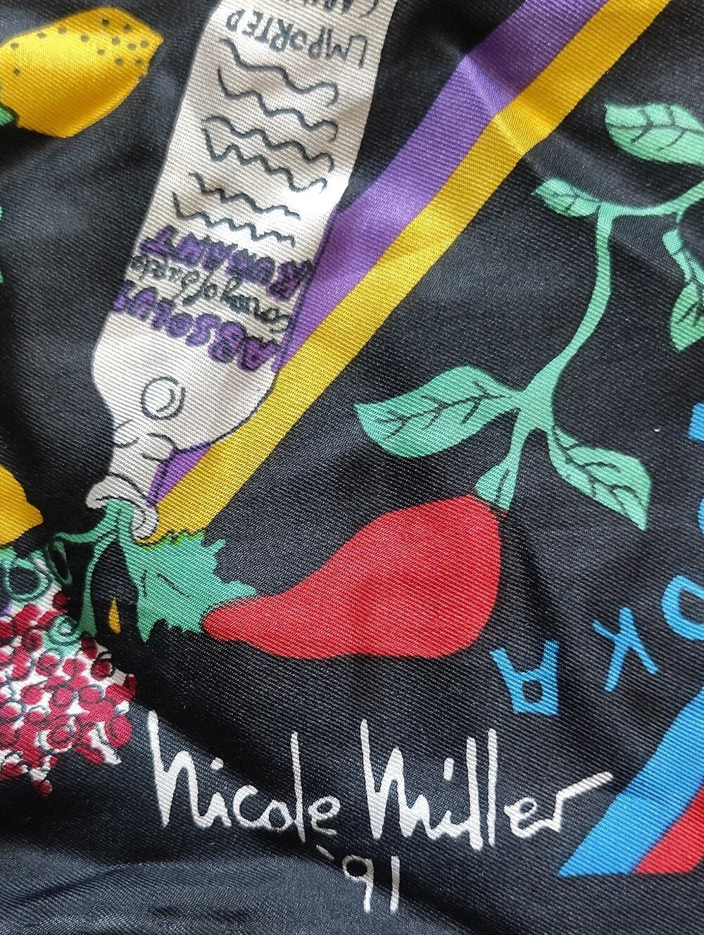 VTG 1991 Nicole Miller x Absolut Vodka Silk Square Scarf 16 x 16 Martini Novelty